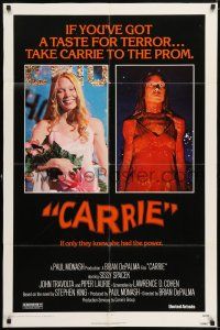 7h205 CARRIE 1sh '76 Stephen King, Sissy Spacek before and after her bloodbath at the prom!
