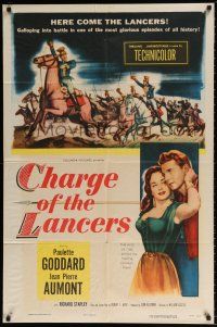 7h212 CHARGE OF THE LANCERS 1sh '54 art of sexy Paulette Goddard & Jean Pierre Aumont!