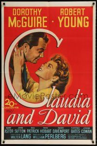 7h222 CLAUDIA & DAVID 1sh '46 romantic close up artwork of Dorothy McGuire & Robert Young!