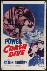 7h237 CRASH DIVE 1sh R56 sailors Tyrone Power & Dana Andrews on submarine, Anne Baxter!