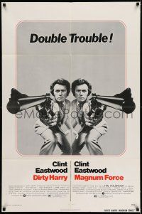 7h264 DIRTY HARRY/MAGNUM FORCE 1sh '75 cool mirror image of Clint Eastwood, double trouble!