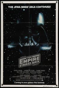 7h291 EMPIRE STRIKES BACK advance 1sh '80 George Lucas, image of Darth Vader head floating in space