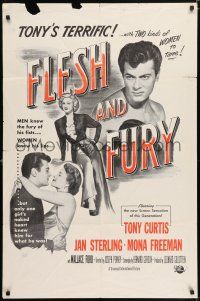 7h320 FLESH & FURY military 1sh R60s boxer Tony Curtis has fury in fists & naked hunger in his heart
