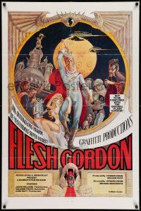7h321 FLESH GORDON 1sh '74 sexy sci-fi spoof, wacky erotic super hero art by George Barr!
