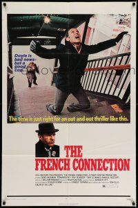 7h338 FRENCH CONNECTION 1sh '71 Gene Hackman in movie chase climax, William Friedkin!