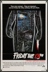 7h346 FRIDAY THE 13th 1sh '80 great Alex Ebel art, slasher classic, 24 hours of terror!