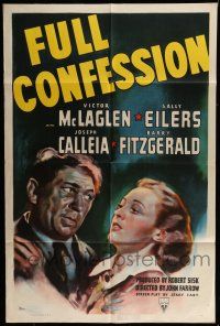 7h352 FULL CONFESSION 1sh '39 John Farrow directed, Victor McLaglen & pretty Sally Eilers!