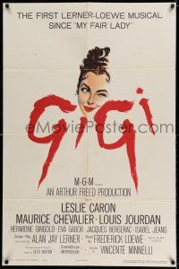 7h363 GIGI 1sh '58 art of winking Leslie Caron, Best Director & Best Picture winner!