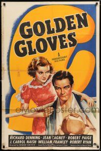 7h374 GOLDEN GLOVES style A 1sh '40 art of boxer Richard Denning & pretty Jeanne Cagney!
