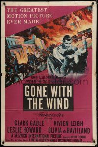 7h376 GONE WITH THE WIND 1sh R54 Clark Gable, Vivien Leigh, Terpning artwork, all-time classic!