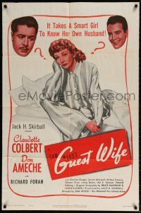 7h393 GUEST WIFE 1sh R52 Don Ameche, pretty Claudette Colbert, Dick Foran!