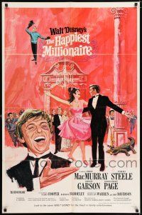 7h398 HAPPIEST MILLIONAIRE style A 1sh '68 Disney, art of Tommy Steele laughing & dancing!