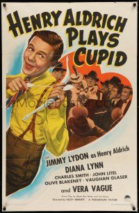 7h406 HENRY ALDRICH PLAYS CUPID style A 1sh '43 close up artwork of Jimmy Lydon with bow & arrow!