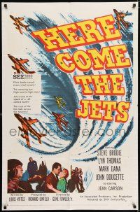 7h407 HERE COME THE JETS 1sh '59 tough guy Steve Brodie flies lightning-jets of space!