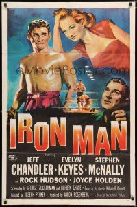 7h432 IRON MAN 1sh '51 Jeff Chandler in the ring, sexy Evelyn Keyes, boxing!