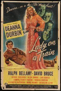 7h472 LADY ON A TRAIN 1sh '45 detective Deanna Durbin in pajamas with flashlight on a manhunt!