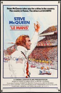 7h495 LE MANS 1sh '71 Tom Jung artwork of race car driver Steve McQueen waving at fans!