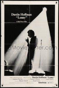 7h500 LENNY style A 1sh '74 cool image of Dustin Hoffman as comedian Lenny Bruce at microphone!