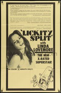 7h508 LICKITY SPLIT reviews 1sh '74 directed by Carter Stevens, sexy Linda Lovemore!
