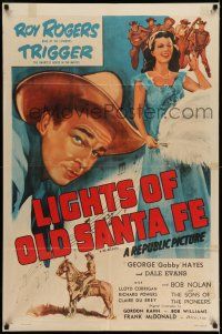7h511 LIGHTS OF OLD SANTA FE 1sh R55 Roy Rogers, Gabby Hayes, & pretty Dale Evans!