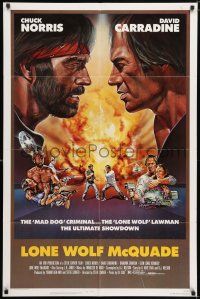 7h519 LONE WOLF McQUADE 1sh '83 great face off art of Chuck Norris & David Carradine by CW Taylor!