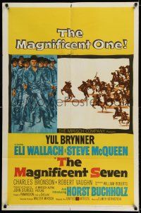 7h529 MAGNIFICENT SEVEN 1sh '60 Yul Brynner, Steve McQueen, John Sturges' 7 Samurai western!