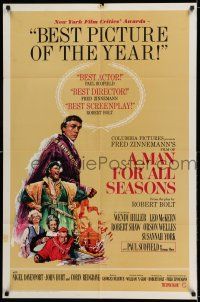 7h534 MAN FOR ALL SEASONS style B 1sh '66 Scofield, Robert Shaw, Best Picture Academy Award!