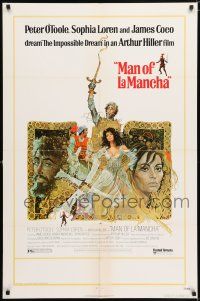 7h539 MAN OF LA MANCHA 1sh '72 Peter O'Toole, Sophia Loren, cool Ted CoConis art!