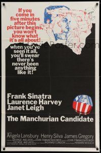 7h544 MANCHURIAN CANDIDATE 1sh '62 art of Frank Sinatra, directed by John Frankenheimer!