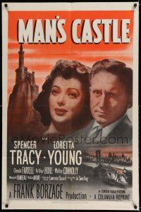 7h547 MAN'S CASTLE 1sh R50 great close up artwork of Spencer Tracy & pretty Loretta Young!