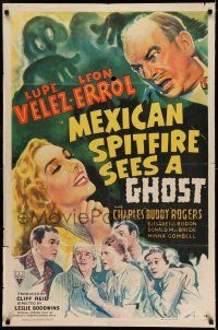 7h560 MEXICAN SPITFIRE SEES A GHOST style A 1sh '42 Lupe Velez & Leon Errol in a haunted house!