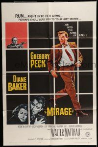 7h567 MIRAGE 1sh '65 cool artwork of Gregory Peck & Diane Baker!
