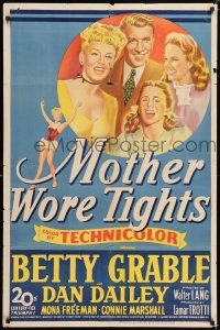 7h585 MOTHER WORE TIGHTS 1sh '47 stone litho art of Betty Grable, Dan Dailey, Mona Freeman!