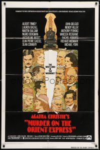 7h595 MURDER ON THE ORIENT EXPRESS 1sh '74 Agatha Christie, great art of cast by Richard Amsel!