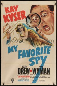 7h599 MY FAVORITE SPY style A 1sh '42 cool art of detective Kay Kyser spying on sexiest Drew!