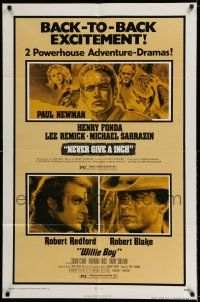 7h612 NEVER GIVE A INCH/WILLIE BOY 1sh '76 Paul Newman, Henry Fonda, Robert Redford!