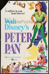 7h644 PETER PAN 1sh R76 Walt Disney animated cartoon fantasy classic, great full-length art!