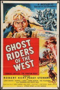 7h646 PHANTOM RIDER 1sh R54 Republic serial, Native American w/gun, Ghost Riders of the West!