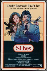 7h734 ST. IVES 1sh '76 art of Charles Bronson & sexy Jacqueline Bisset w/gun!