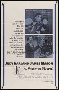 7h738 STAR IS BORN 1sh R59 great close up art of Judy Garland, James Mason, classic!