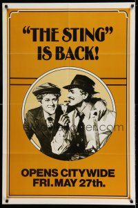 7h754 STING teaser 1sh R77 different art of con men Paul Newman & Robert Redford by Charles Moll!