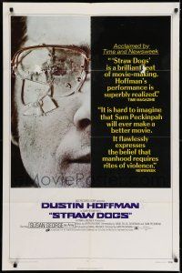 7h765 STRAW DOGS style C reviews 1sh '72 Sam Peckinpah, Dustin Hoffman w/broken glasses!