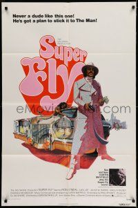 7h785 SUPER FLY 1sh '72 great artwork of Ron O'Neal with car & girl sticking it to The Man!