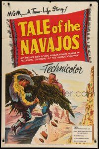 7h811 TALE OF THE NAVAJOS 1sh '48 cool artwork of cowboy & Native American going over a cliff!