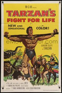 7h821 TARZAN'S FIGHT FOR LIFE 1sh '58 close up art of Gordon Scott bound with arms outstretched!