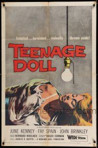 7h832 TEENAGE DOLL 1sh '57 sexy Fay Spain, a tempted & tarnished bad girl violently thrown aside!