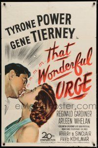 7h863 THAT WONDERFUL URGE 1sh '49 artwork of Tyrone Power about to kiss sexy Gene Tierney!