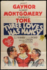 7h880 THREE LOVES HAS NANCY style D 1sh '38 directed by Richard Thorpe, Janet Gaynor!