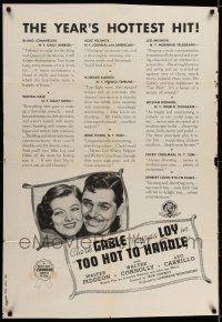 7h897 TOO HOT TO HANDLE reviews 1sh '38 Clark Gable, Myrna Loy & Walter Pidgeon!