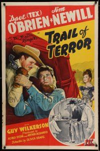 7h916 TRAIL OF TERROR 1sh '43 cowboys Dave O'Brien & Jim Newill are The Texas Rangers!